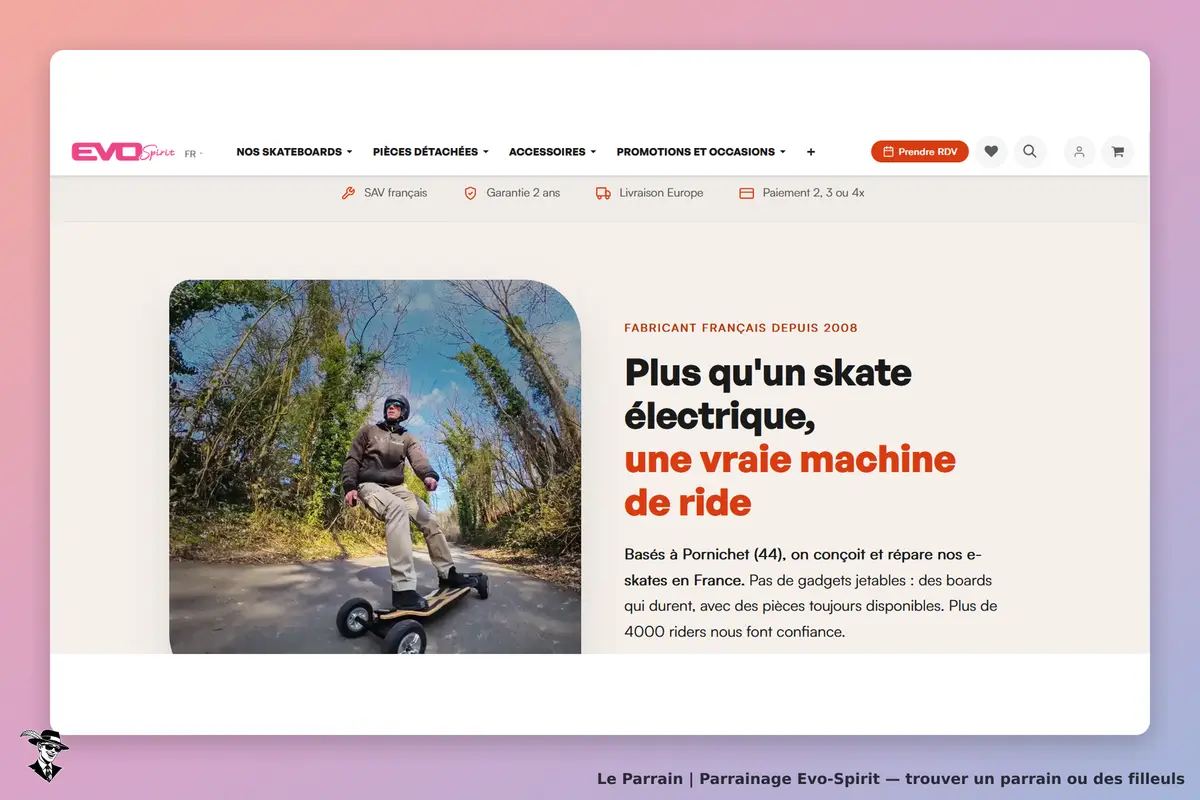 Evo-Spirit : un homme sur un skateboard électrique dans un cadre naturel ensoleillé