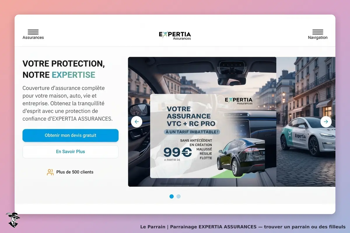 EXPERTIA ASSURANCES : page d'accueil avec présentation des services et images de voitures