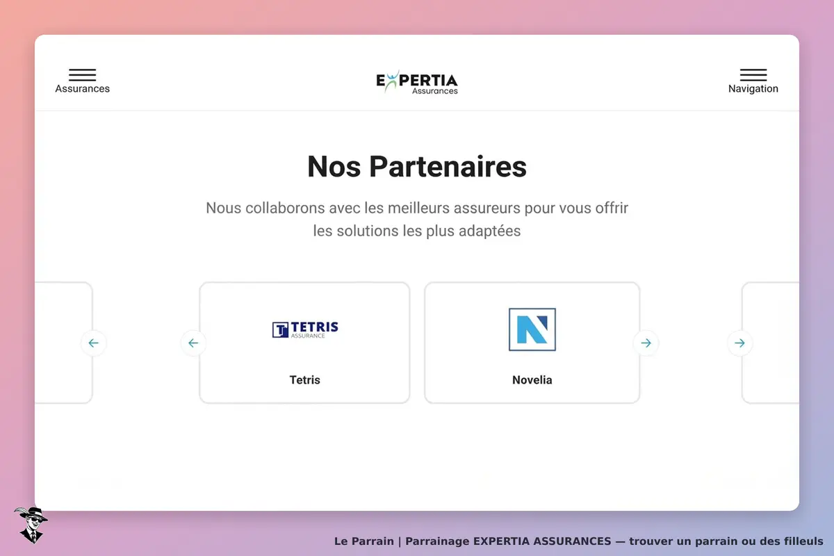 EXPERTIA ASSURANCES : page présentant les partenaires Tetris et Novelia avec un descriptif