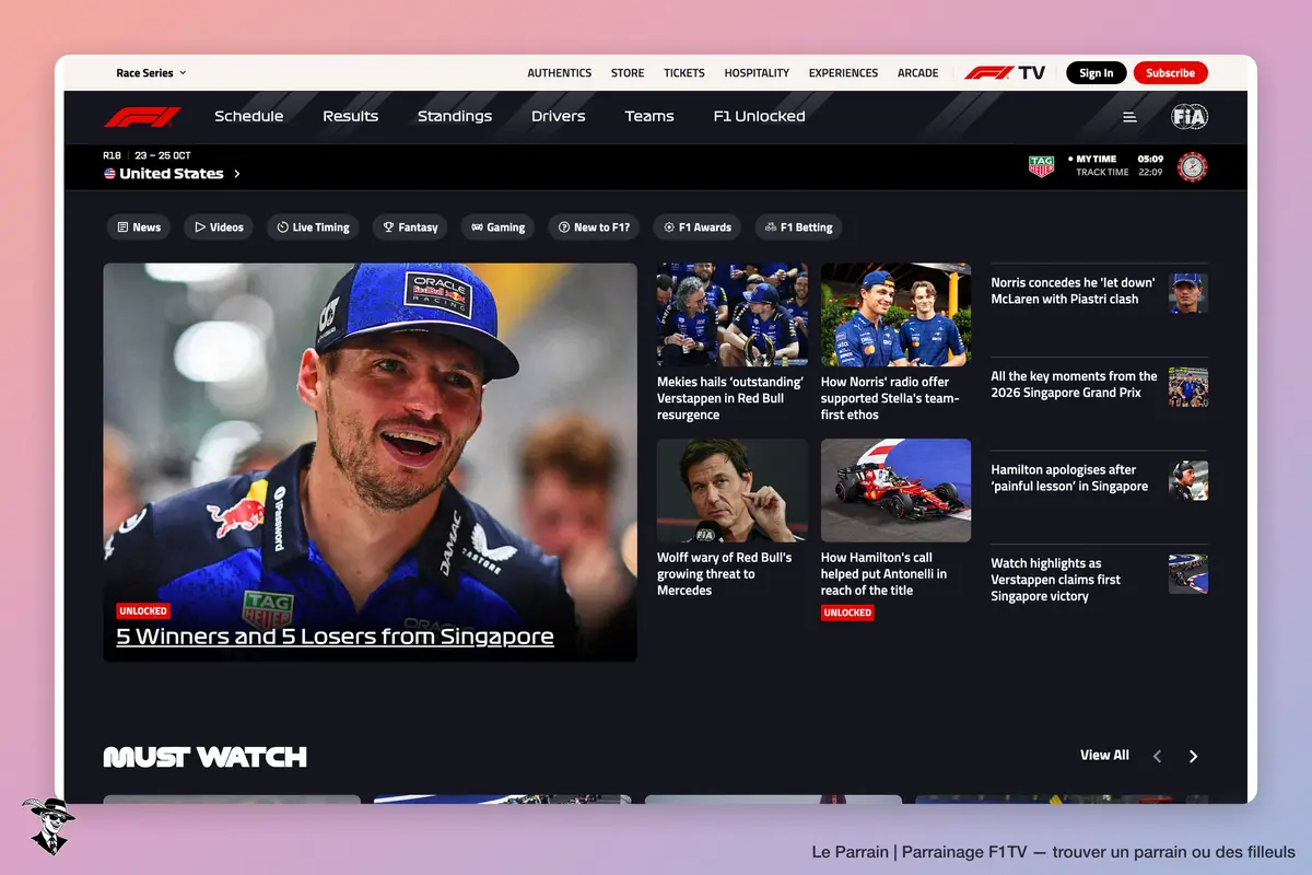 Page d'accueil de F1TV