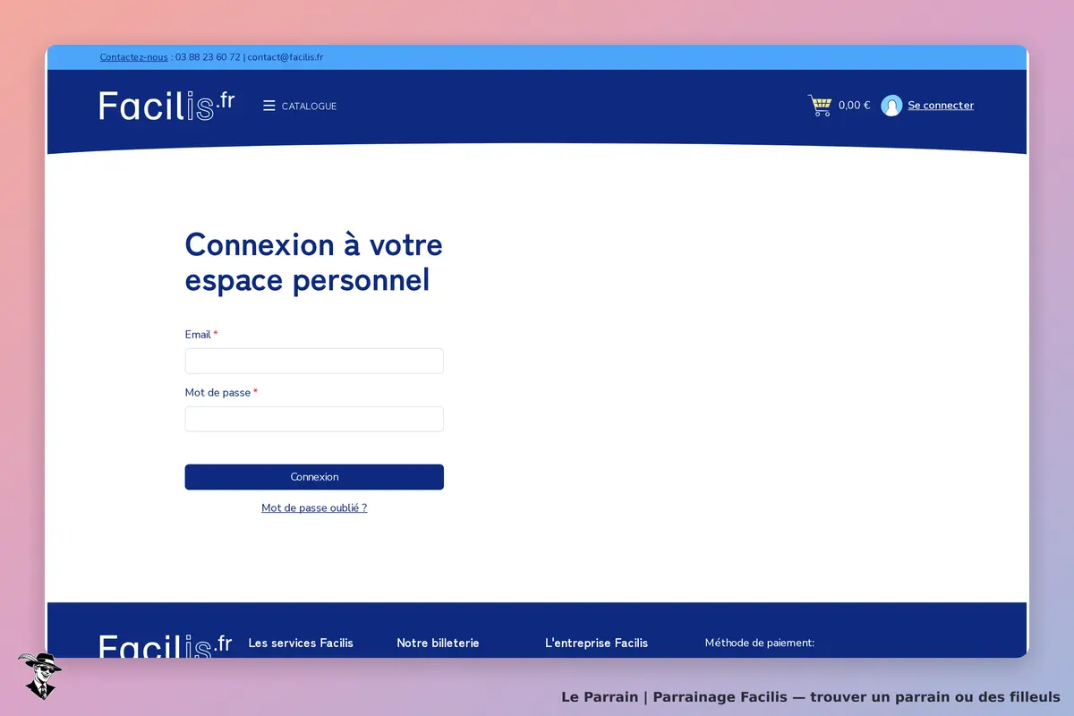 Facilis : page de connexion avec champs pour email et mot de passe, bouton de connexion