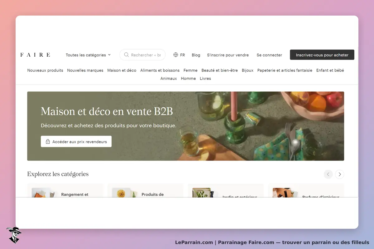 Faire.com : faire : page d'accueil présentant des produits pour la maison et la décoration B2B
