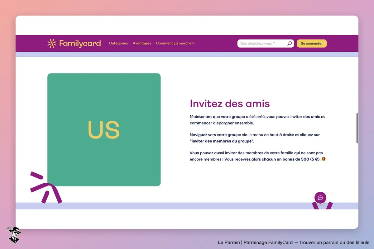 Bonus d’invitation dans un groupe FamilyCard