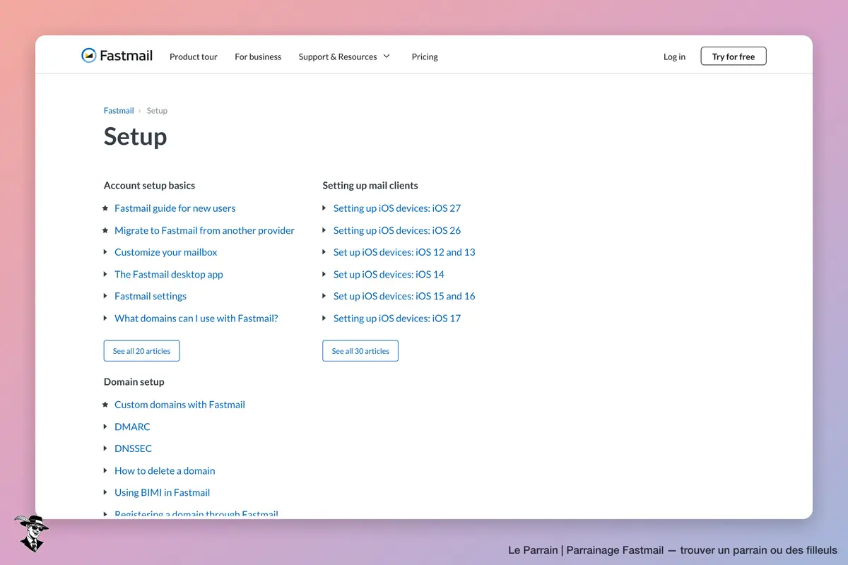 Page catégorie de Fastmail