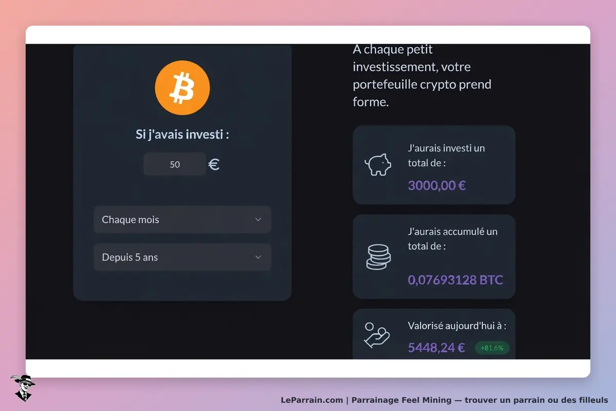 Feel Mining : simulateur d'investissement avec options de montant et durée affichées