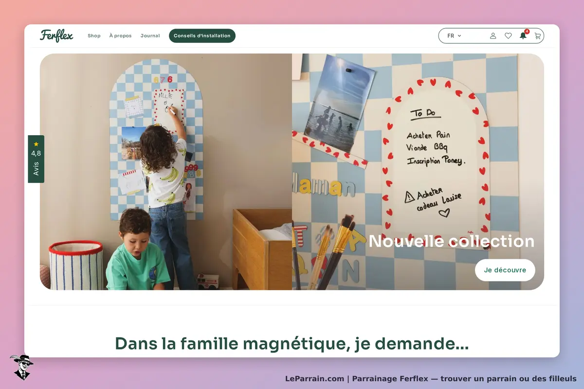Ferflex : enfants interagissant avec un tableau magnétique décoré, ambiance ludique et colorée