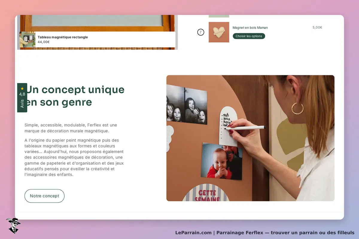Ferflex : page d'accueil avec un tableau magnétique et une personne écrivant dessus