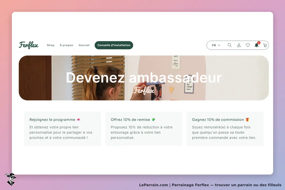 Ferflex : page d'accueil présentant le programme d'ambassadeur et des conseils d'installation