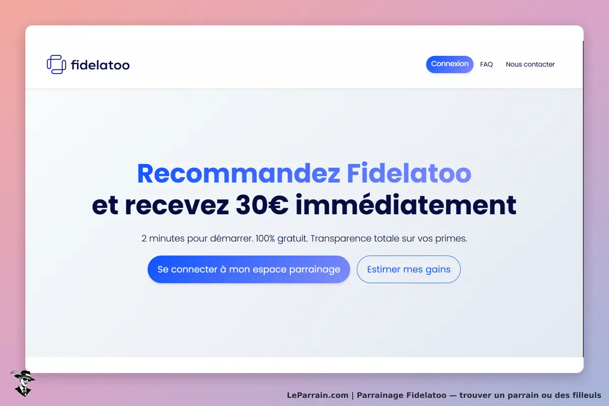 Fidelatoo : page d'accueil avec options de connexion et formulaire pour estimer les gains