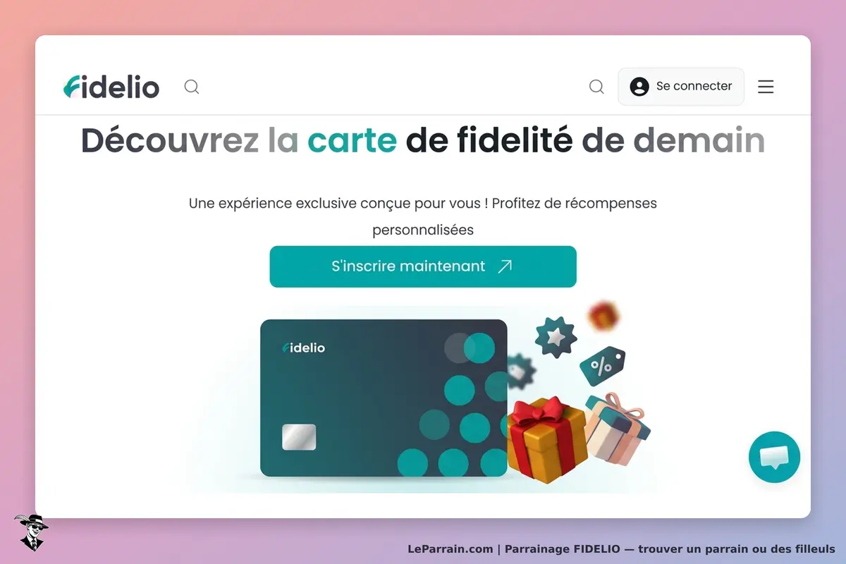 FIDELIO : page d'accueil présentant une carte de fidélité et un bouton d'inscription