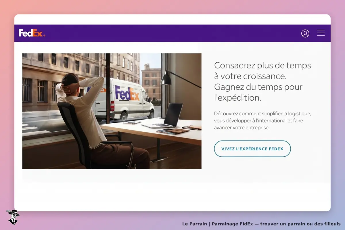FidEx : fedEx : un bureau moderne avec une personne détendue et un véhicule de livraison visible à