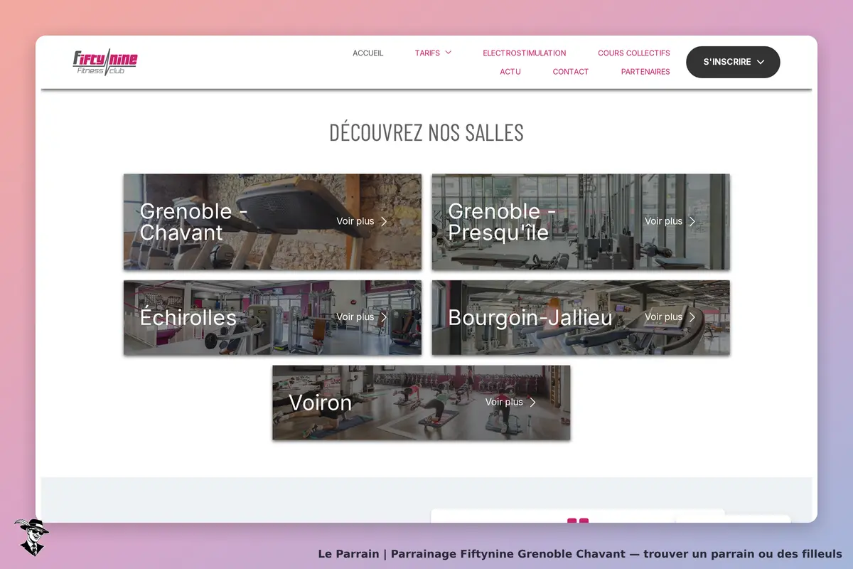 Fiftynine Grenoble Chavant : fiftynine : page d'accueil avec les salles de fitness disponibles à