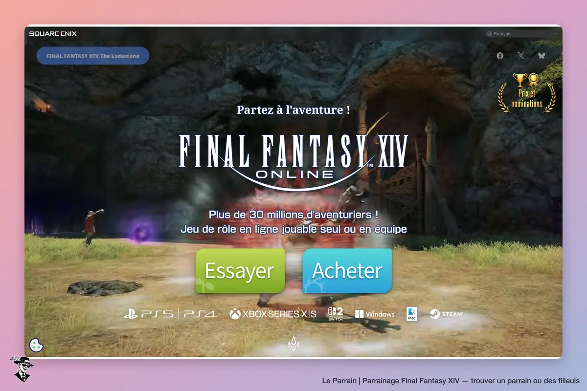 Page d'accueil de Final Fantasy XIV