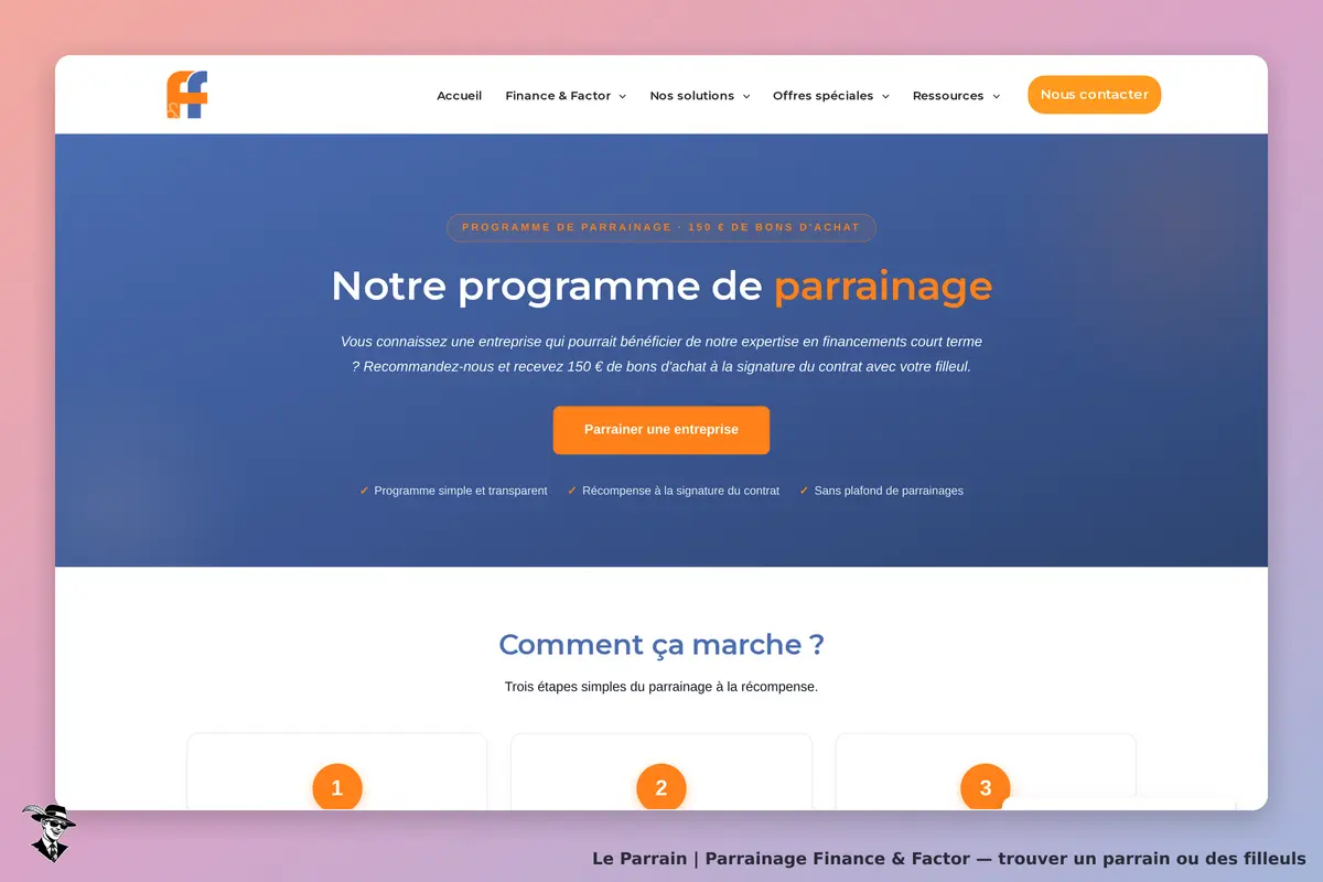 Page parrainage de Finance & Factor