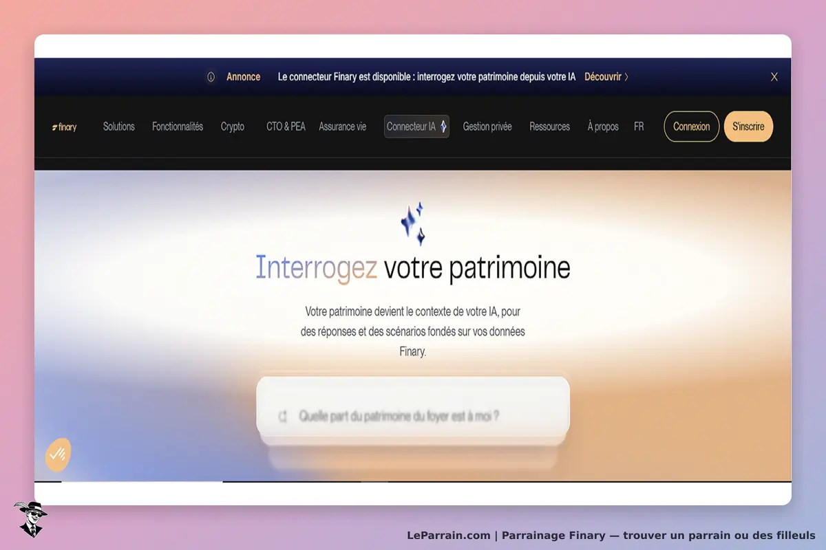 Finary : page d'accueil avec un formulaire pour interroger votre patrimoine