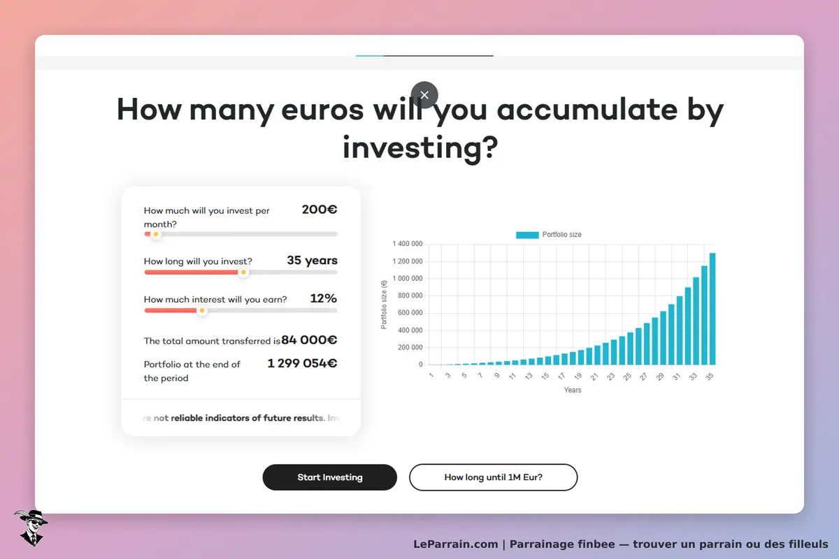 finbee : simulateur d'investissement avec formulaire et graphique de croissance du portefeuille