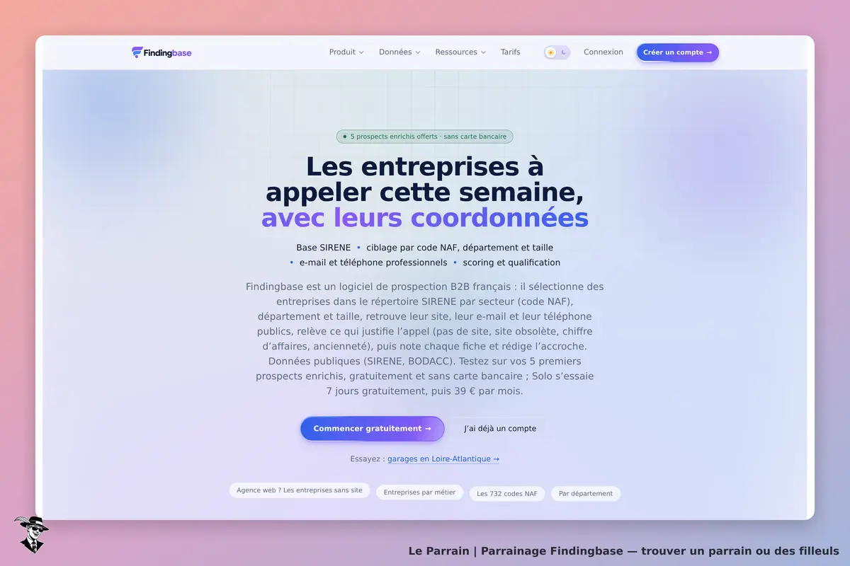 Page d'accueil de Findingbase