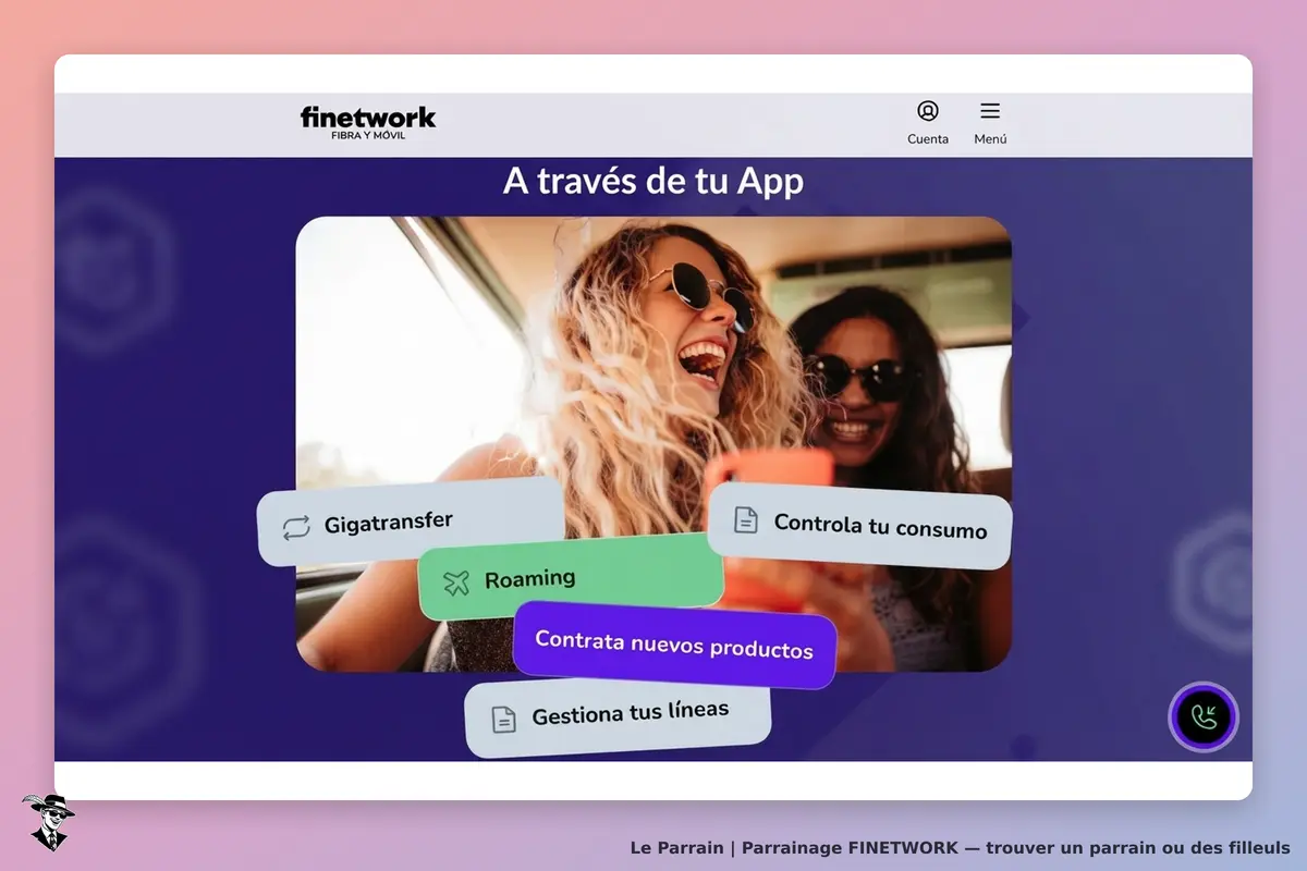 FINETWORK : page d'accueil avec deux femmes souriantes et options de services en bas