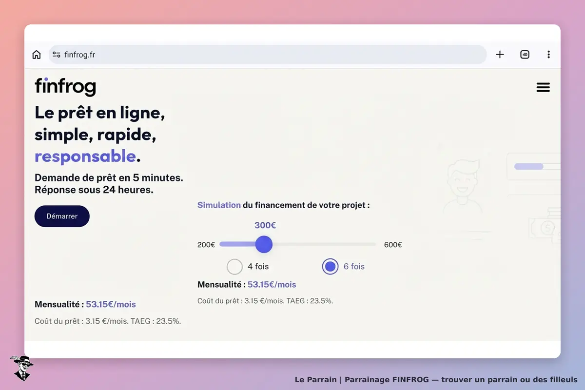 finfrog : page d'accueil avec simulation de prêt et option de mensualités