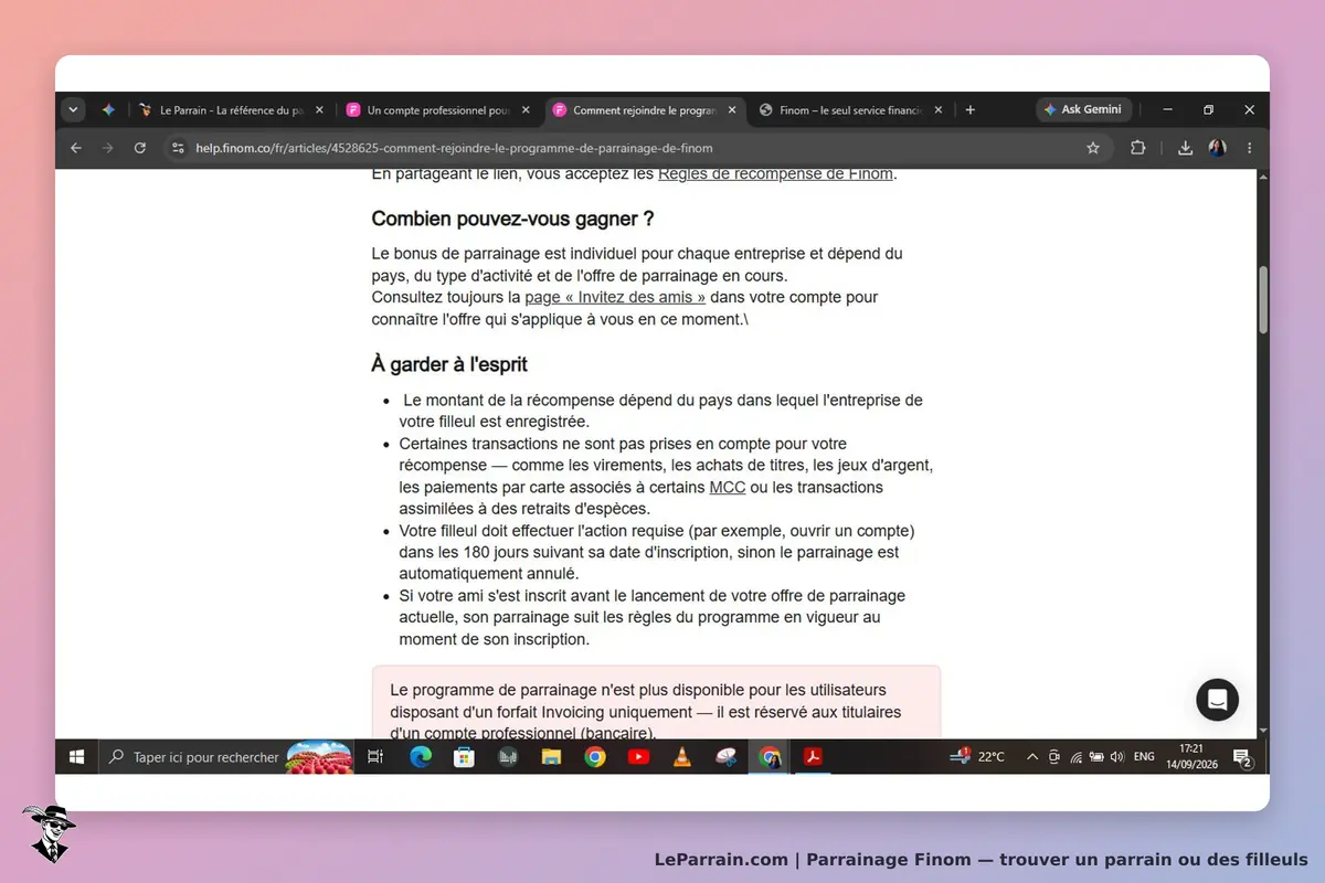 Finom : informations sur le programme de parrainage et conditions à respecter pour les utilisateurs
