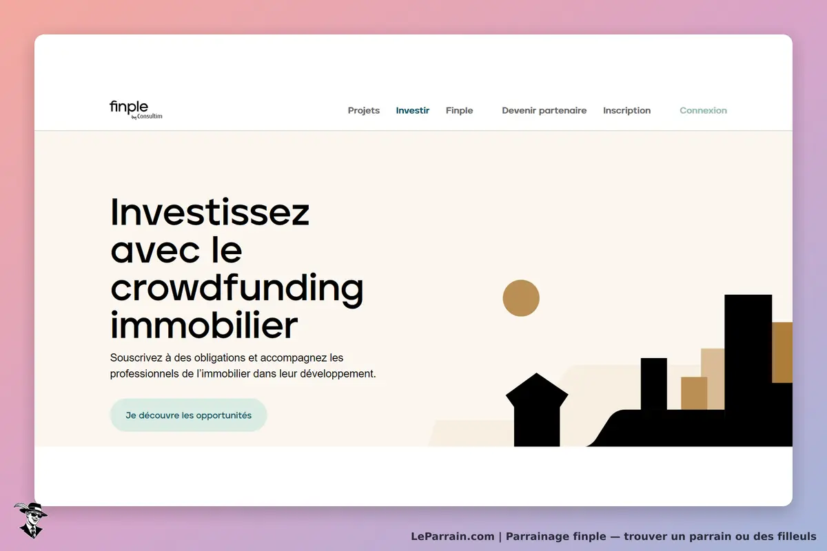 finple : page d'accueil présentant le crowdfunding immobilier avec un bouton d'action