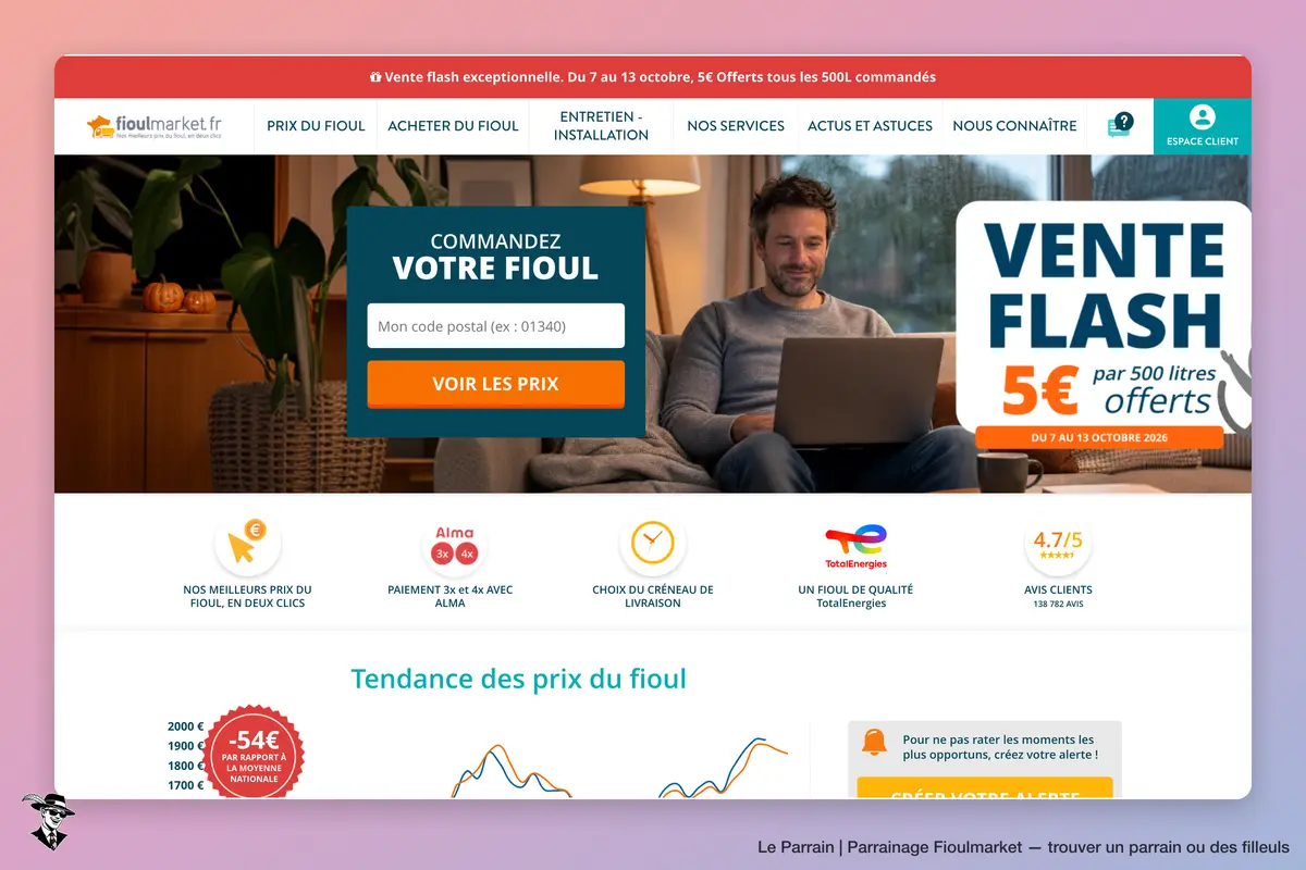 Page d'accueil de Fioulmarket