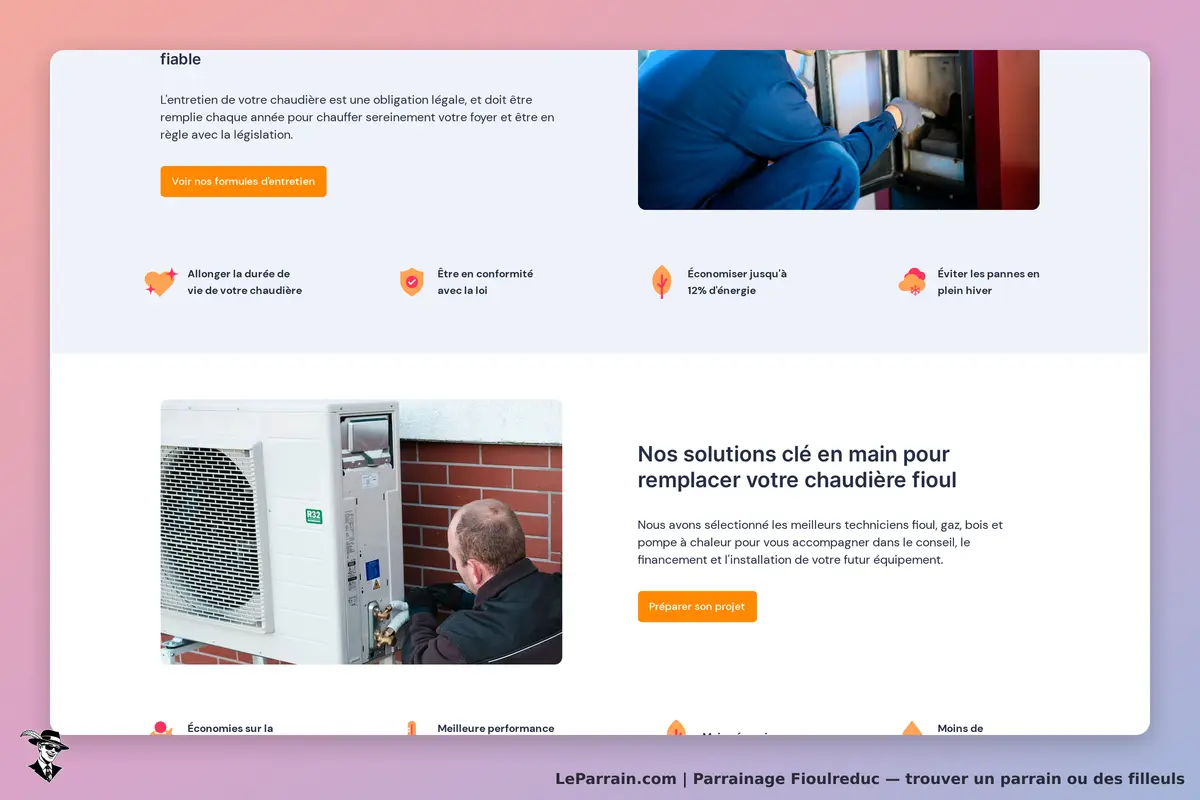 Fioulreduc : page d'accueil avec informations sur l'entretien de chaudières et solutions de