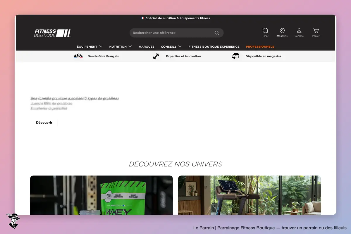 Page d'accueil de Fitness Boutique