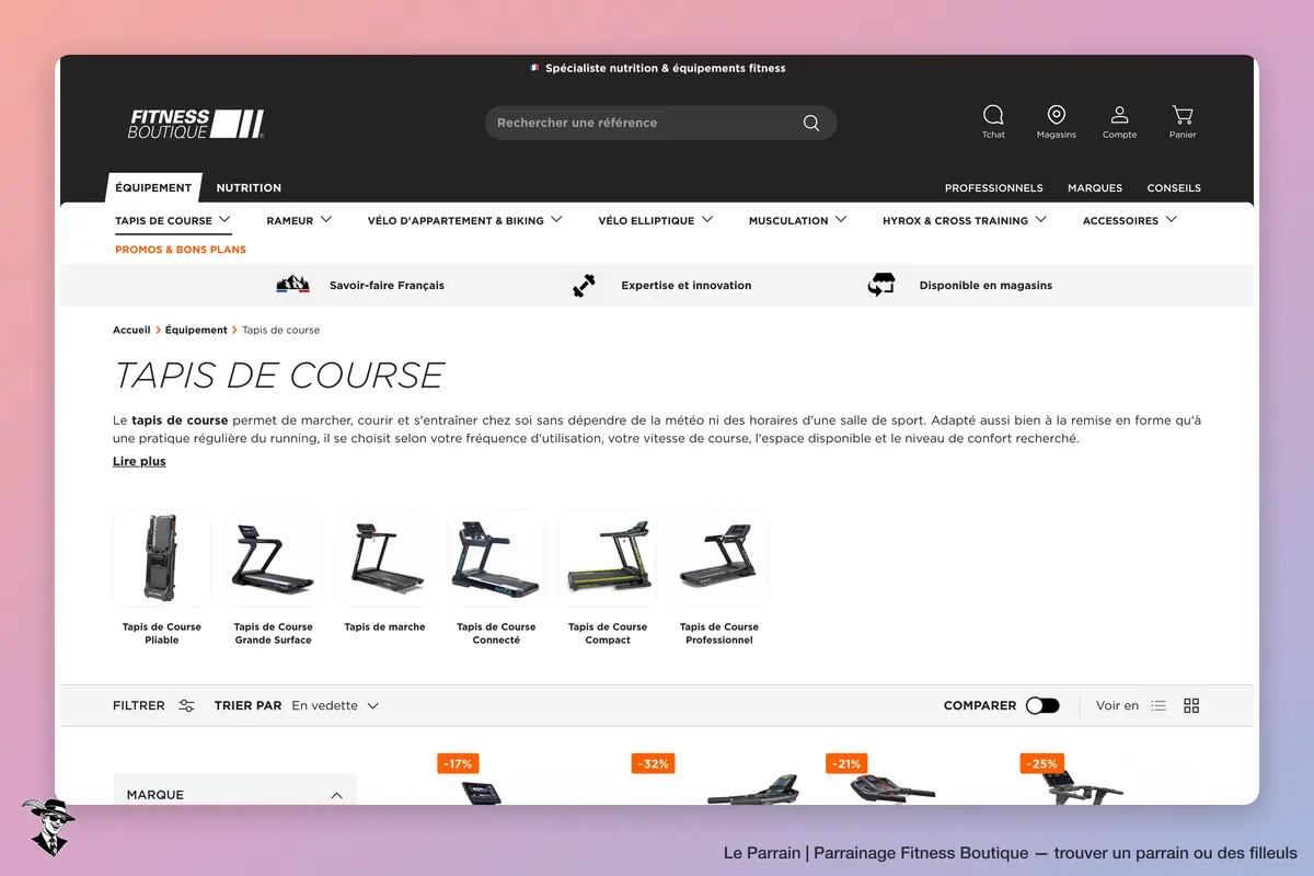 Page catégorie de Fitness Boutique