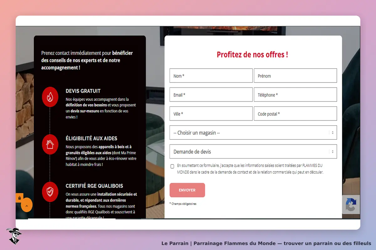 Flammes du Monde : formulaire de contact pour demande de devis avec champs à remplir
