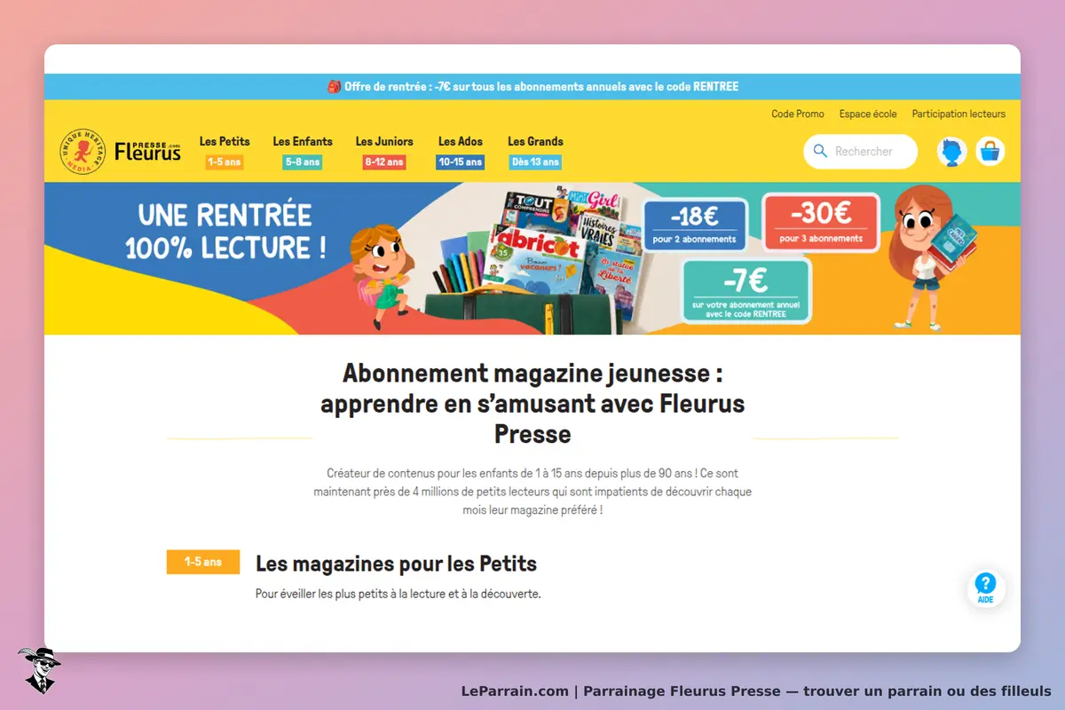 Fleurus Presse : page d'accueil présentant des abonnements pour des magazines jeunesse