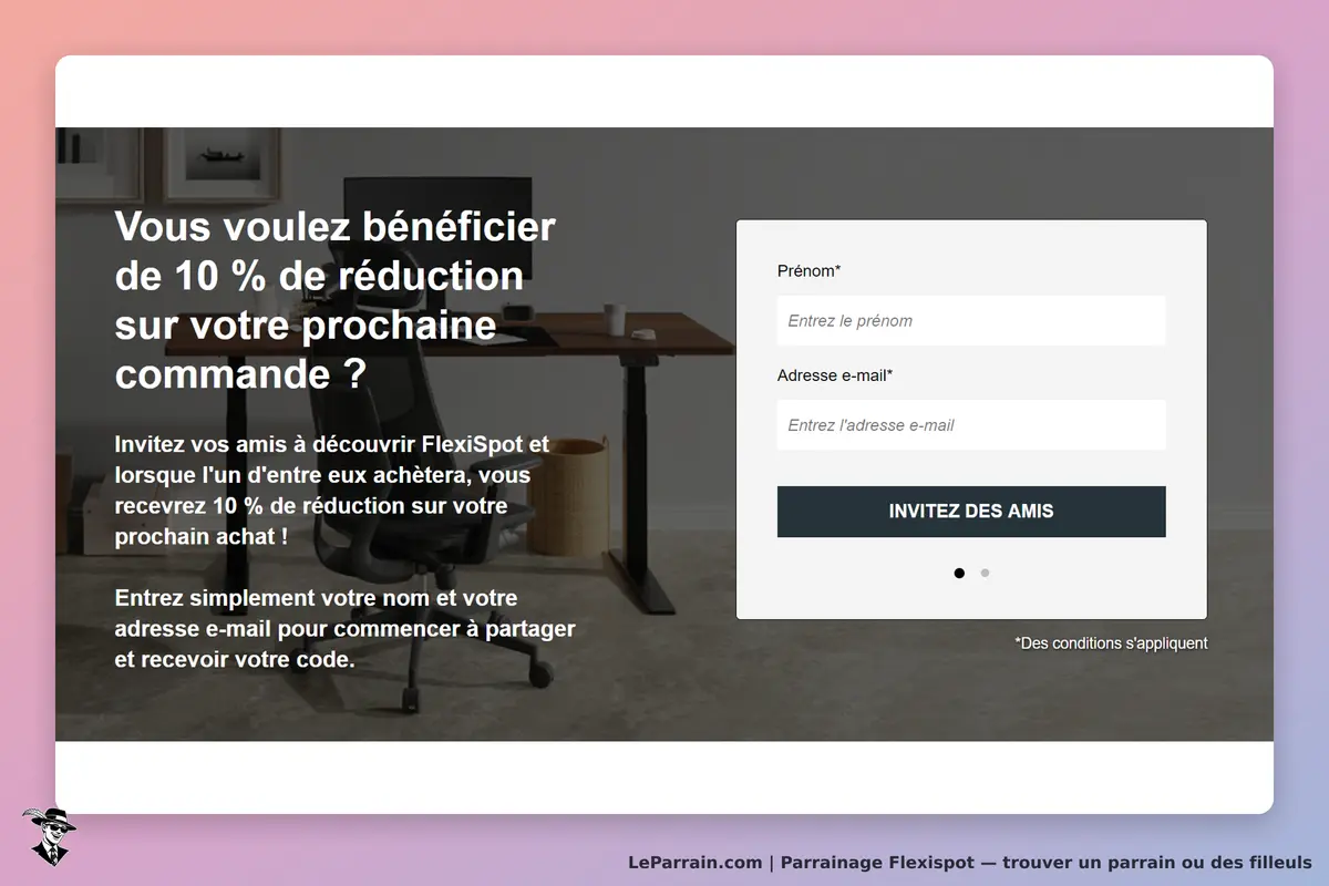 Flexispot : formulaire d'invitation pour bénéficier d'une réduction sur une commande
