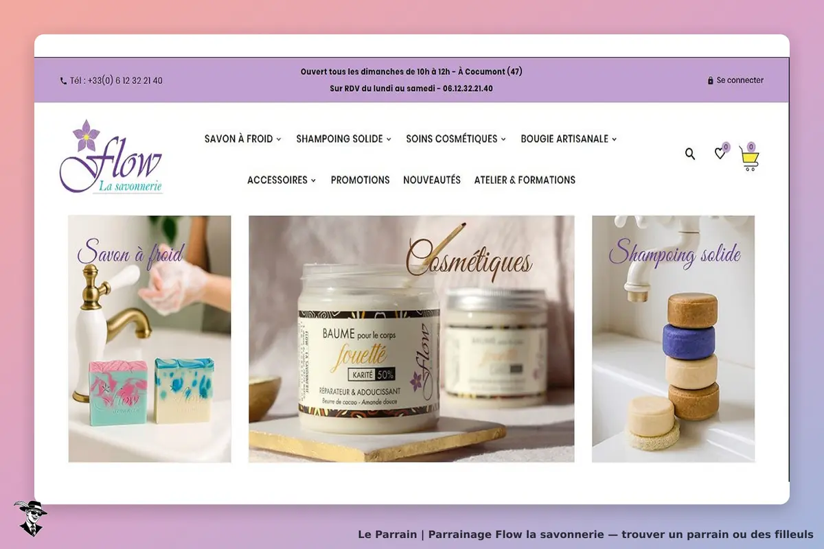 Flow la savonnerie : flow : page d'accueil présentant des savons, baume et shampoings solides