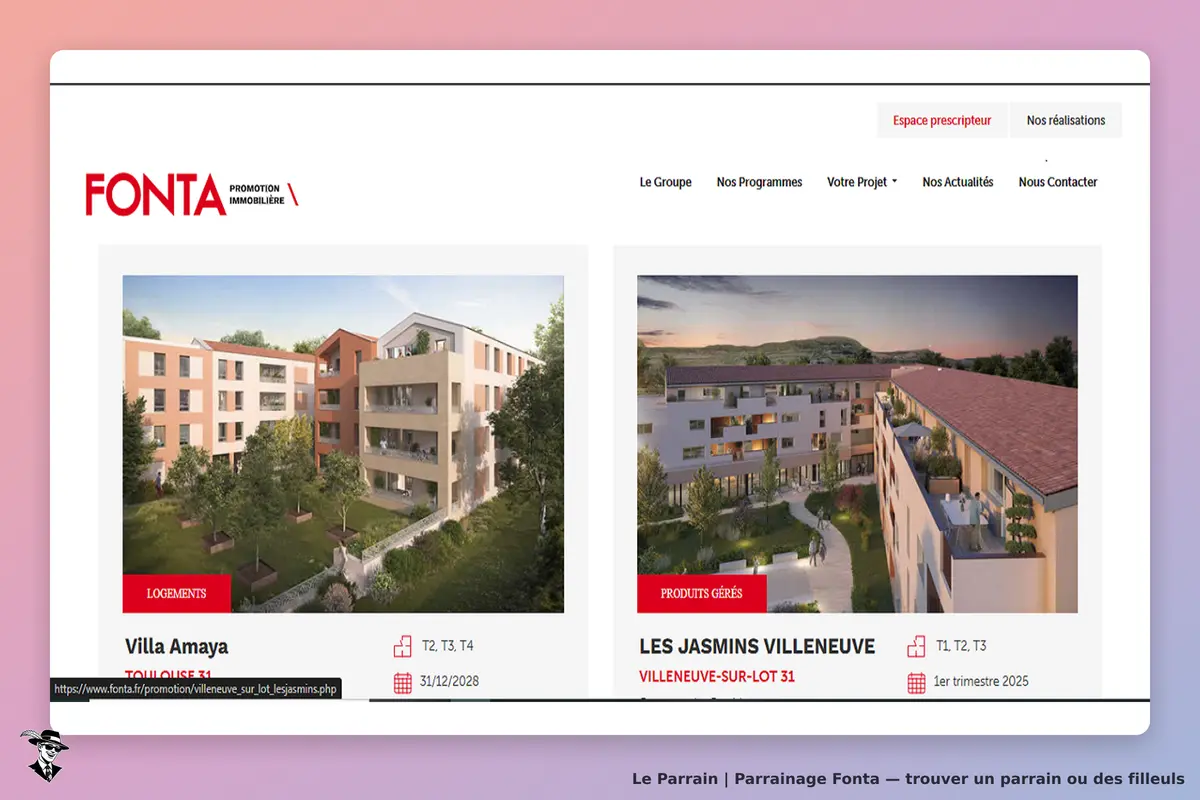 FONTA : deux projets immobiliers avec images et informations sur les logements disponibles