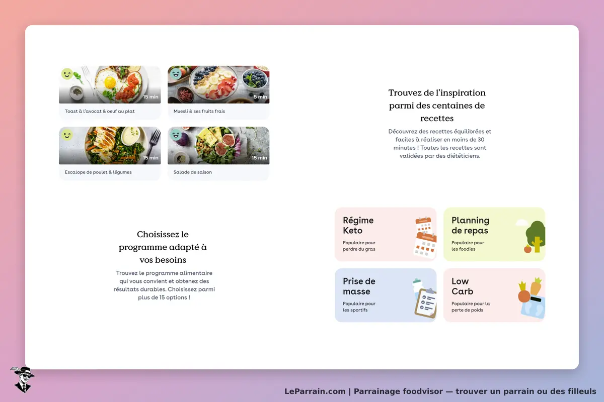 Foodvisor : page d'accueil avec recettes et programmes alimentaires adaptés aux besoins
