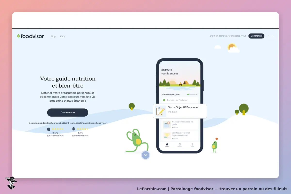 foodvisor : page d'accueil avec un smartphone affichant un programme de nutrition et bien-être