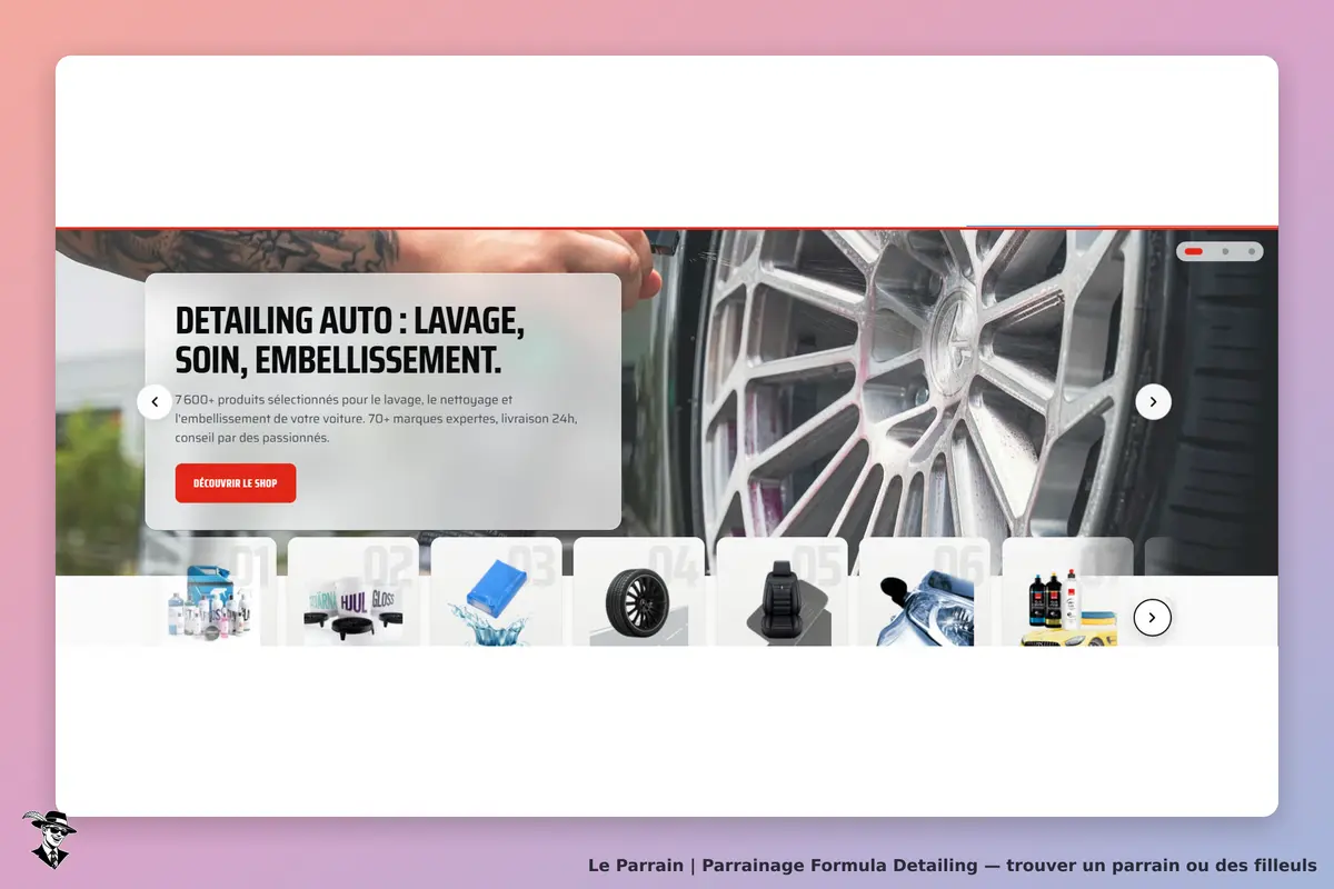 Formula Detailing : page d'accueil avec un produit de detailing auto et des images de produits