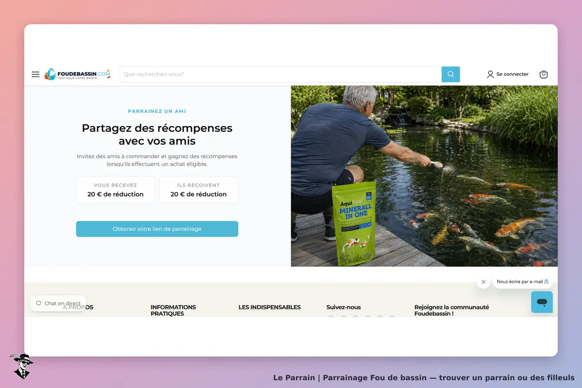 Fou de bassin : page d'accueil avec un homme nourrissant des poissons dans un bassin