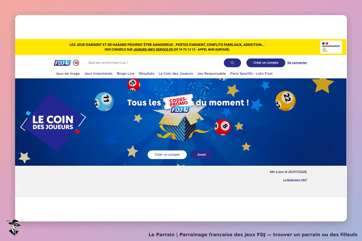 francaise des jeux FDJ : fDJ : page d'accueil avec éléments graphiques et options pour créer un