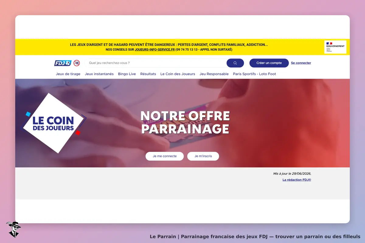 francaise des jeux FDJ : fDJ : page d'accueil avec le coin des joueurs et options de connexion et