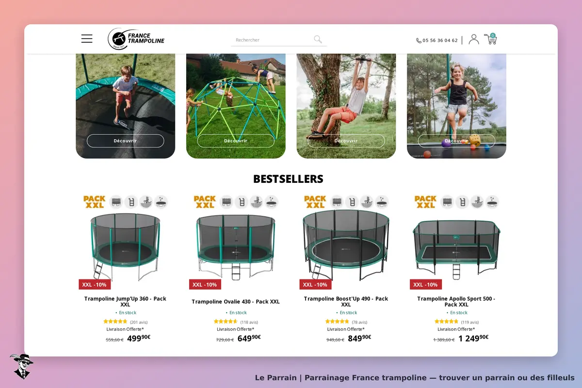 France trampoline : page d'accueil avec produits et images de trampolines et structures de jeu