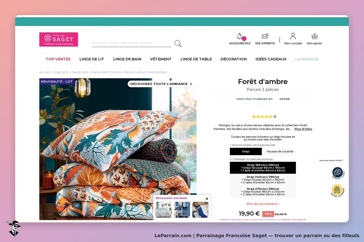 Francoise Saget : parure de lit colorée avec motifs floraux sur un fond sombre