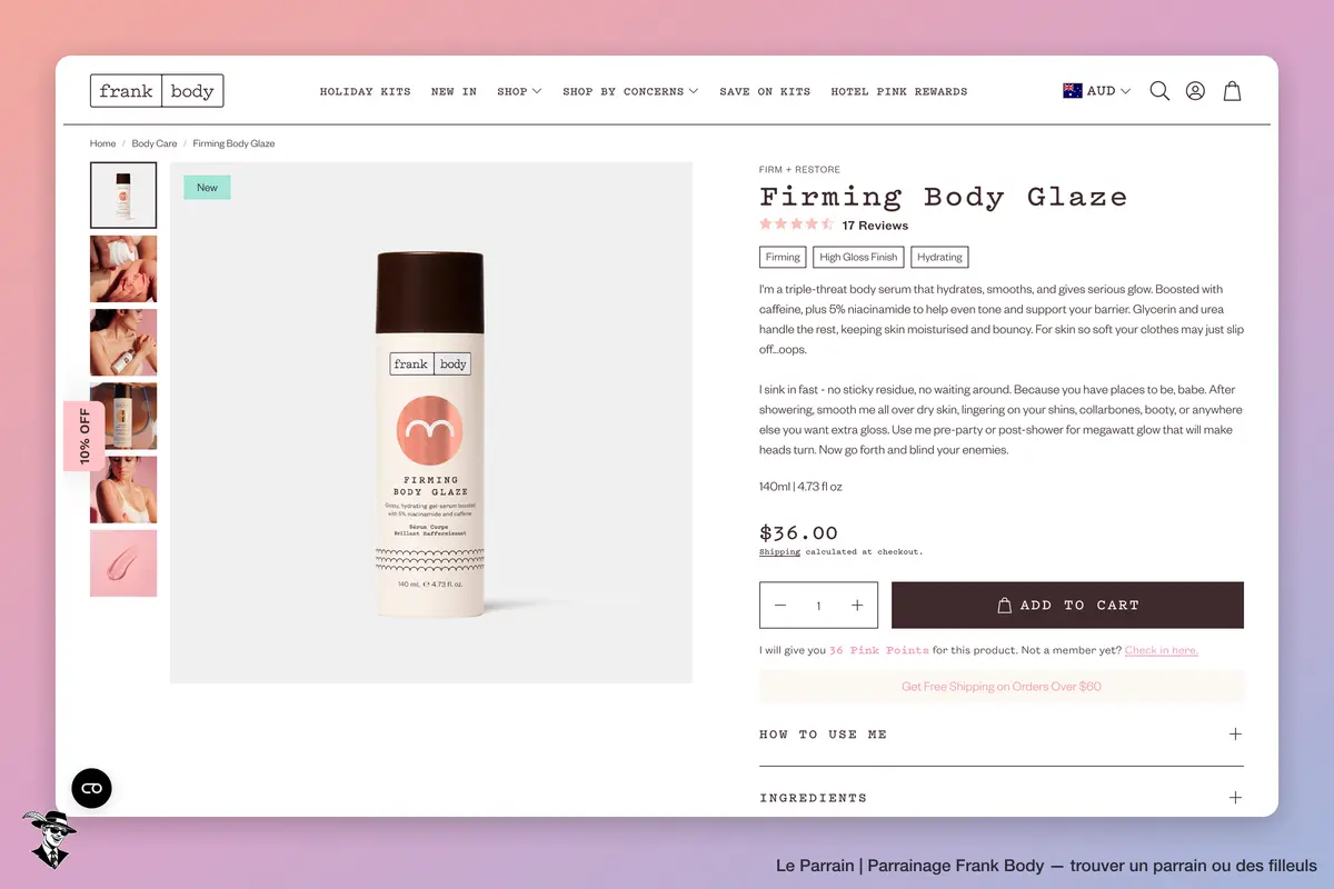 Page produit de Frank Body