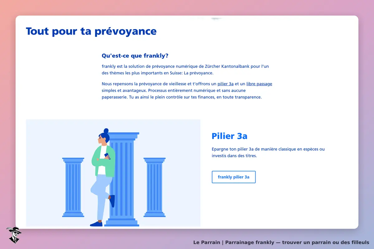 frankly : page d'accueil présentant la prévoyance avec une illustration et des colonnes