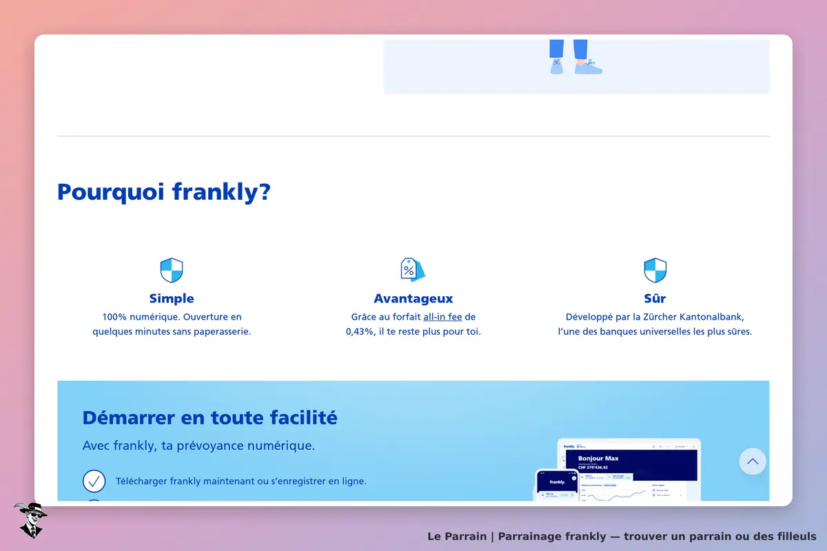 frankly : page d'accueil présentant les avantages et la simplicité du service numérique
