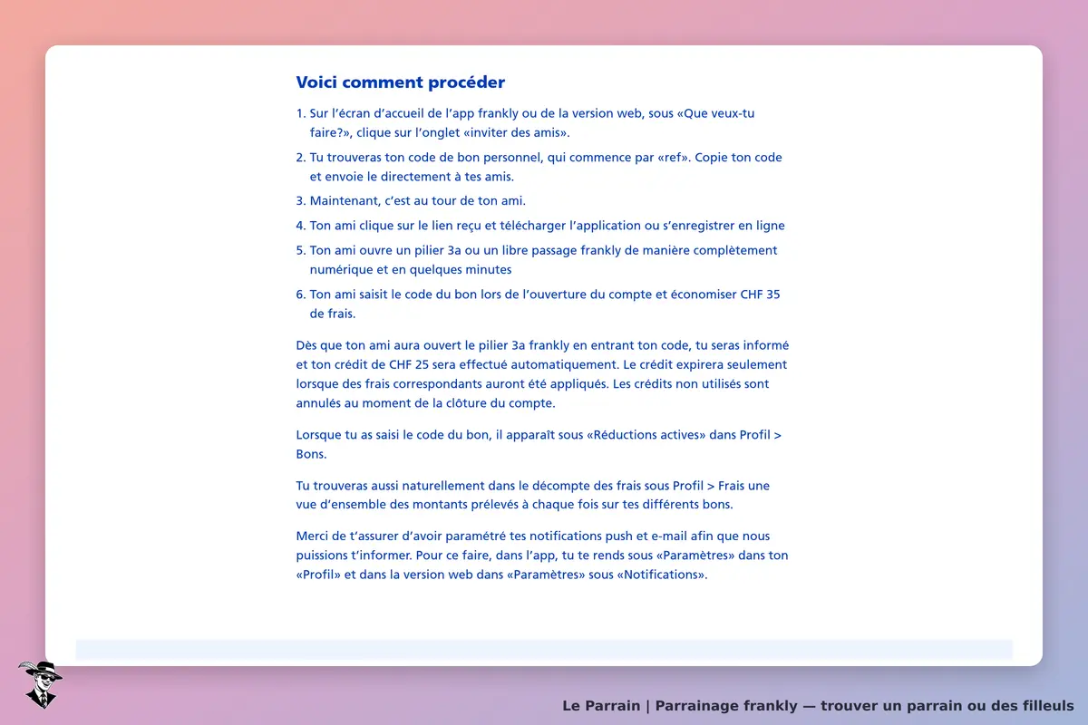 Frankly : instructions sur le parrainage et utilisation de l'application
