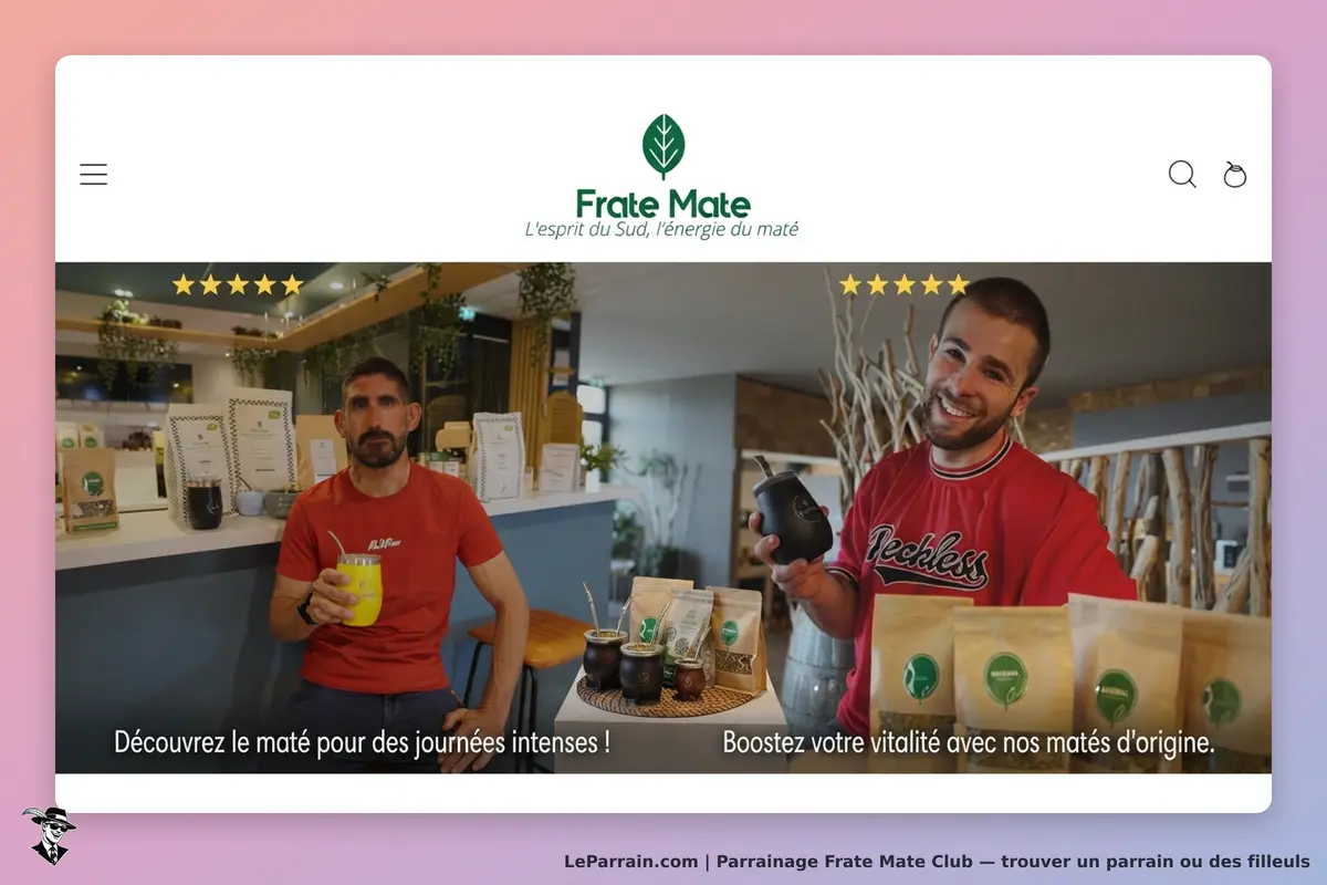Frate Mate Club : frate Mate : deux hommes présentant des produits de maté dans un environnement