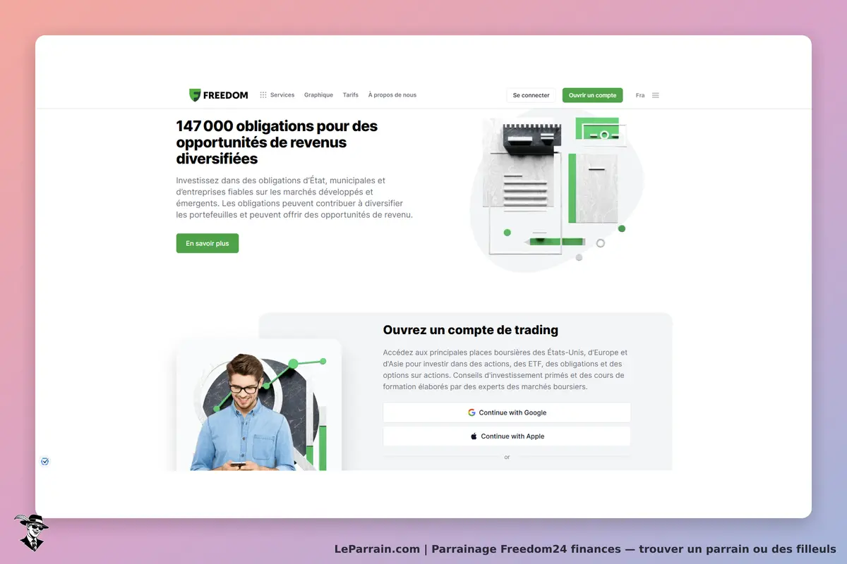 Freedom24 finances : freedom24 : page d'accueil avec des informations sur les obligations et un