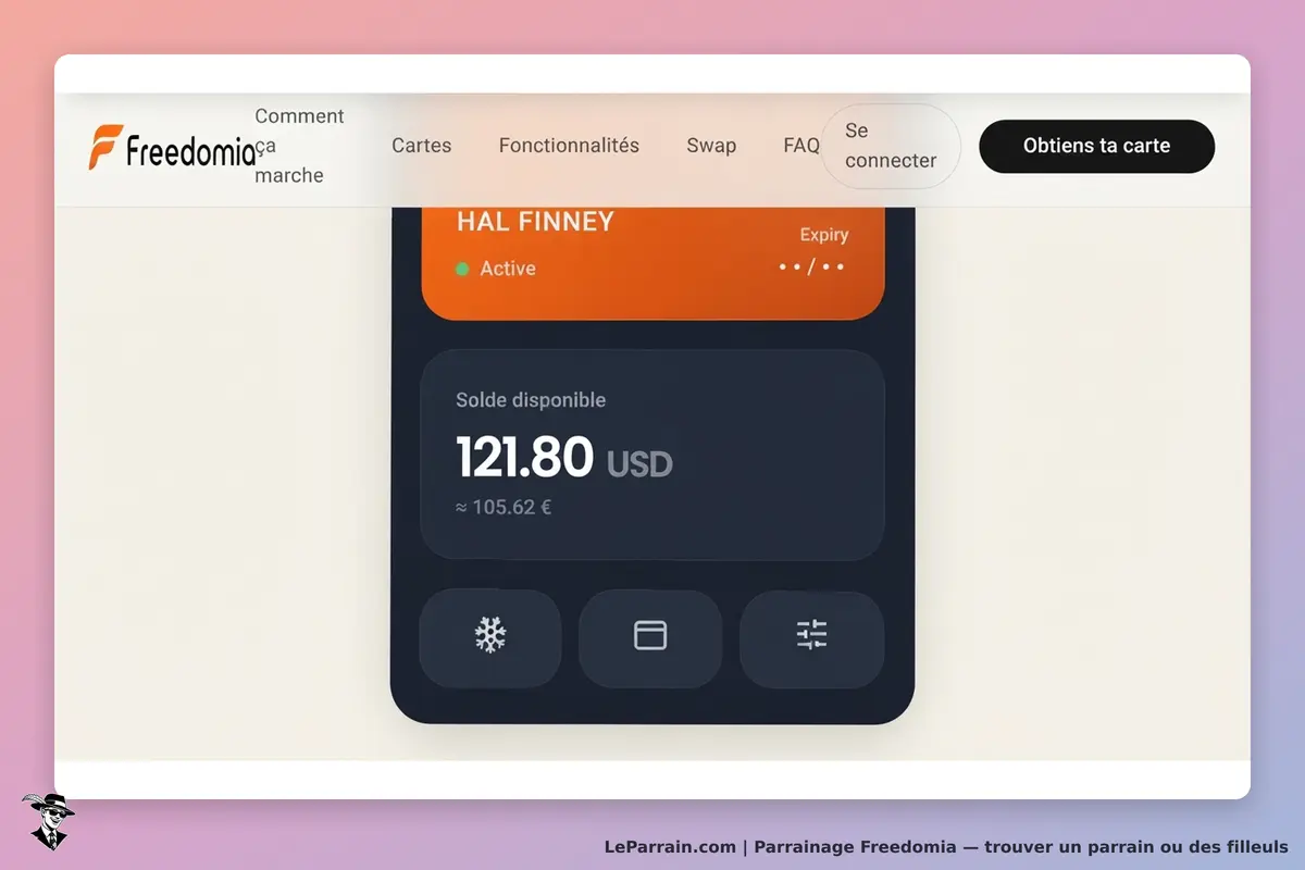 Freedomia : aperçu d'un solde disponible sur un écran de gestion de compte
