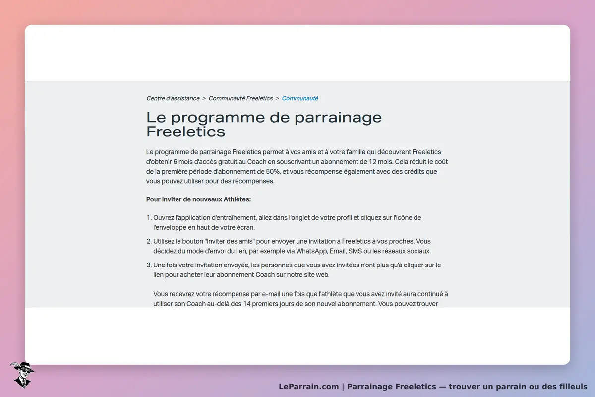 Freeletics : programme de parrainage avec instructions et informations sur l'application